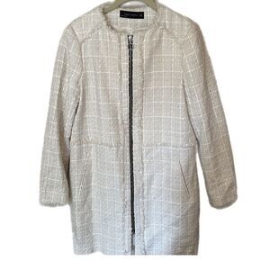 Zara White/Cream Tweed Zip Jacket